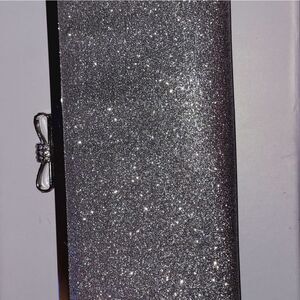 Inc International Concepts Silver Glitter Clutch Handbag With Bow & Rhinestones